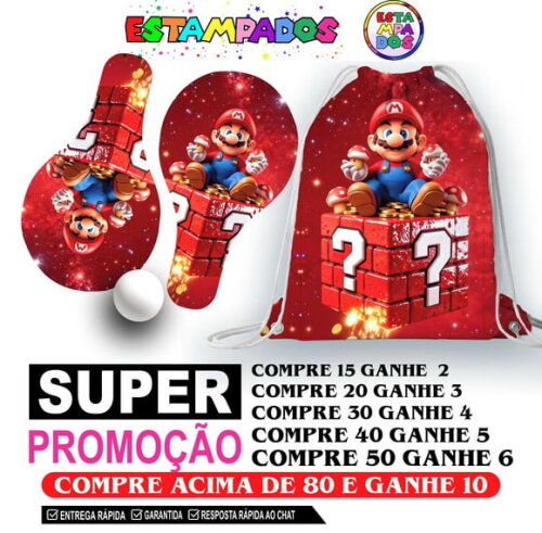 Kit Super Mario 0011 Sacochila+raquetes de Ping Pong