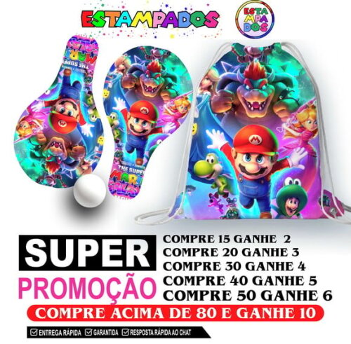 Kit Super Mario 0005 Sacochila+raquetes de Ping Pong