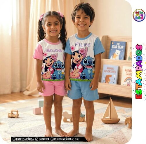 Pijama Stitch com Estampa Full Print Frente Total Ref:30 Uni