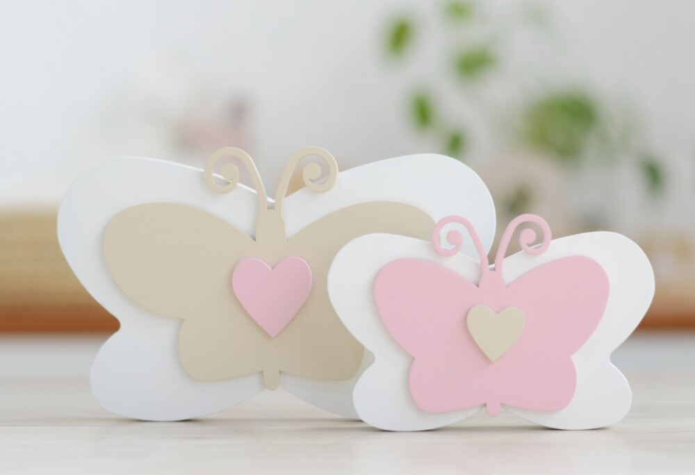 Kit Borboletas Rosa Bege MDF Decoração Infantil Quarto Pratelei