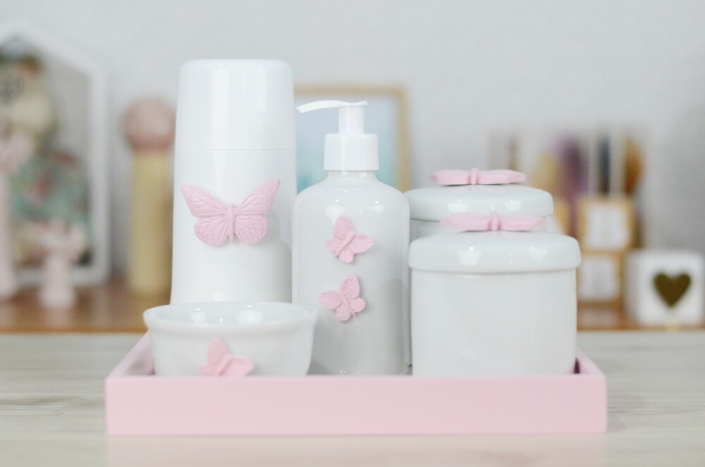 Kit Higiene Cuidados Bebê Porcelana Tema Borboletas Jardim Quart