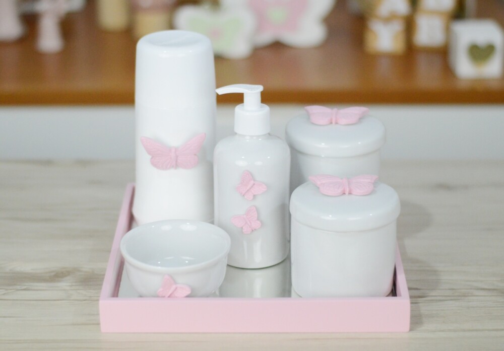 Kit Higiene Cuidados Bebê Porcelana Tema Borboletas Jardim Quart