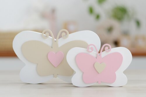 Kit Borboletas Rosa Bege MDF Decoração Infantil Quarto Pratelei
