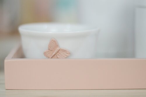 Kit Higiene Porcelana Bebê Maternidade Borboletas K103 Rosê Tem