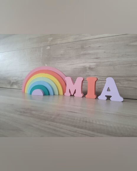 Arco Íris + Nome 3 Letras - Peças de Mesa em mdf