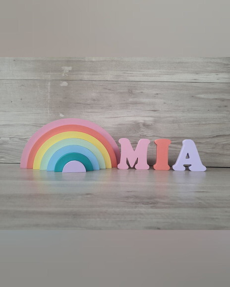 Arco Íris + Nome 3 Letras - Peças de Mesa em mdf