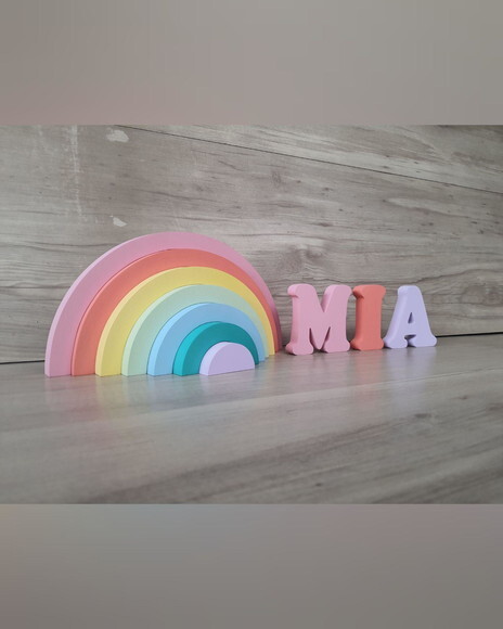 Arco Íris + Nome 3 Letras - Peças de Mesa em mdf