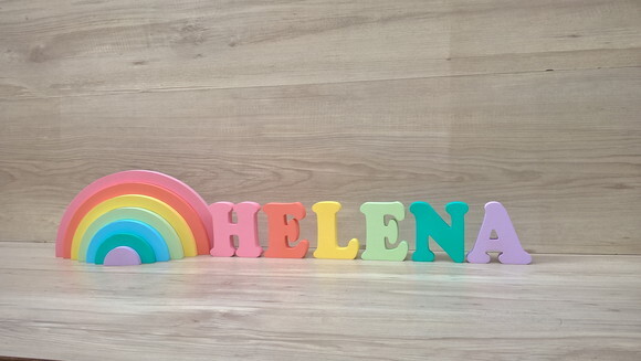 Arco Íris + Nome 6 letras - peças de mesa em mdf