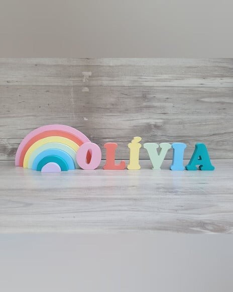 Arco Íris + Nome 6 Letras - Peças de Mesa em mdf