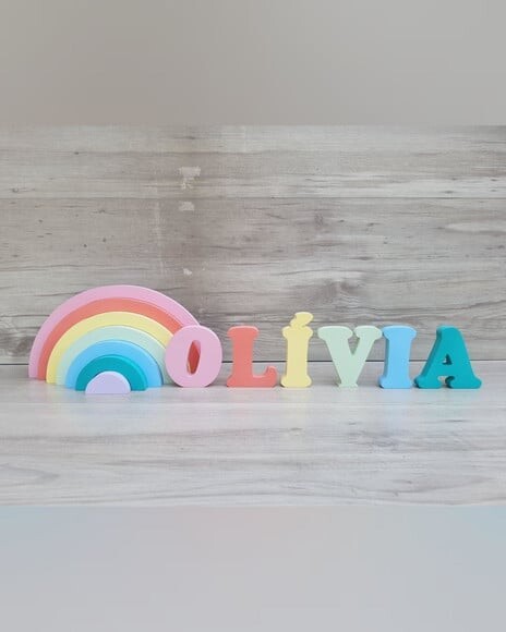Arco Íris + Nome 6 Letras - Peças de Mesa em mdf
