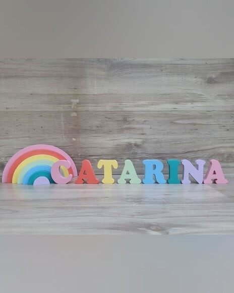 Arco Íris + Nome 8 Letras - Peças de Mesa em mdf