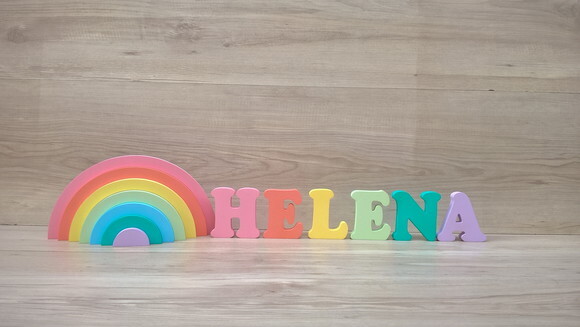 Arco Íris + Nome 6 letras - peças de mesa em mdf