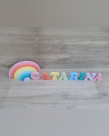Arco Íris + Nome 8 Letras - Peças de Mesa em mdf