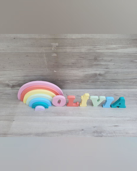 Arco Íris + Nome 6 Letras - Peças de Mesa em mdf
