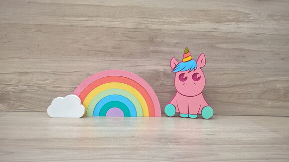 Arco Íris + Nuvem + Unicórnio Bebê - Decoração Infantil mdf