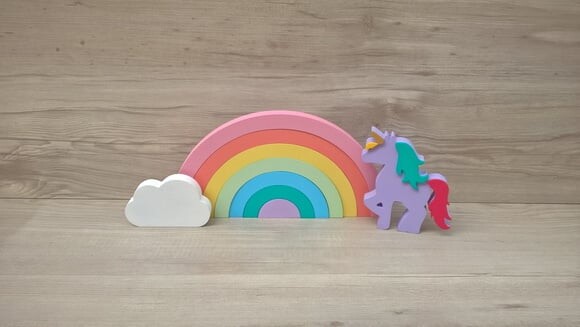 Arco Íris + nuvem + Unicórnio - peças de mesa em mdf