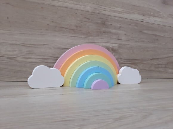 Arco Íris + Nuvens - Decoração Infantil em mdf -tons Pastéis