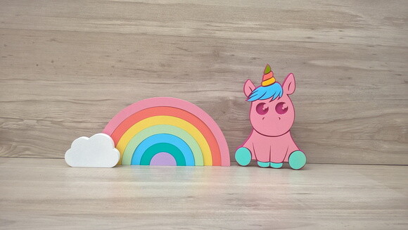 Arco Íris + Nuvem + Unicórnio Bebê - Decoração Infantil mdf