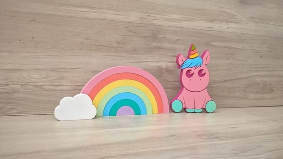 Arco Íris + Nuvem + Unicórnio Bebê - Decoração Infantil mdf