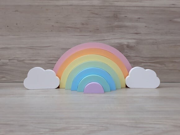 Arco Íris + Nuvens - Decoração Infantil em mdf -tons Pastéis
