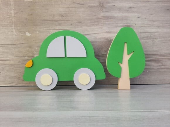 Carrinho Decorativo em mdf para Mesa - Fusca + Árvore