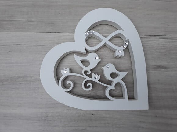 Coração Casal Passarinhos Infinito - Decoração Casamento