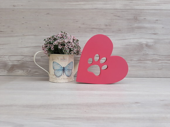 Coração Patinha - 15 cm - Decoração Pet em mdf