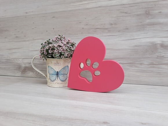 Coração Patinha - 15 cm - Decoração Pet em mdf