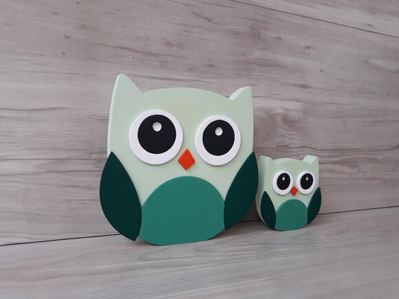 Duo Coruja de mesa em MDF - Decoração Infantil - 15 e 8 cm