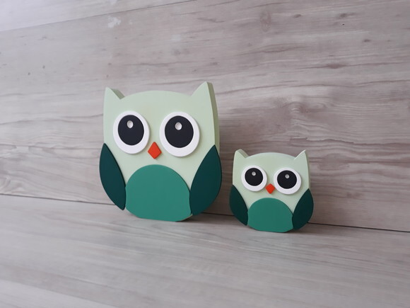 Duo Coruja de mesa em MDF - Decoração Infantil - 15 e 8 cm