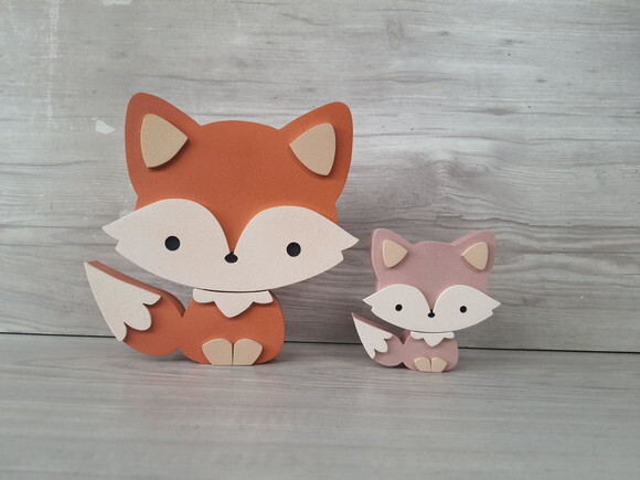 Duo Raposa de Mesa em mdf - Decoração Infantil - 15 e 8 cm
