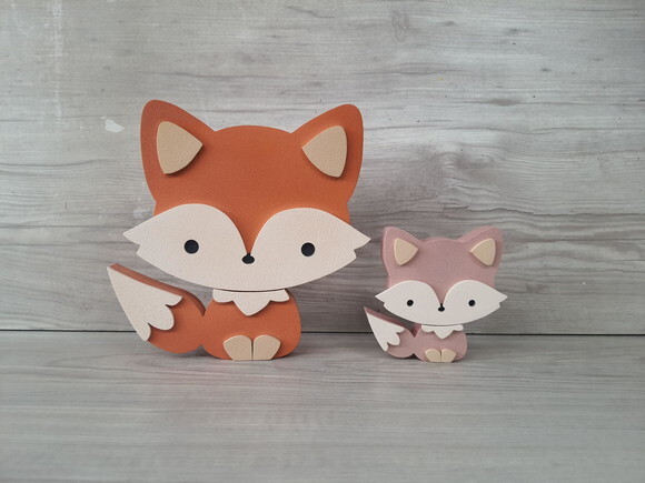 Duo Raposa de Mesa em mdf - Decoração Infantil - 15 e 8 cm
