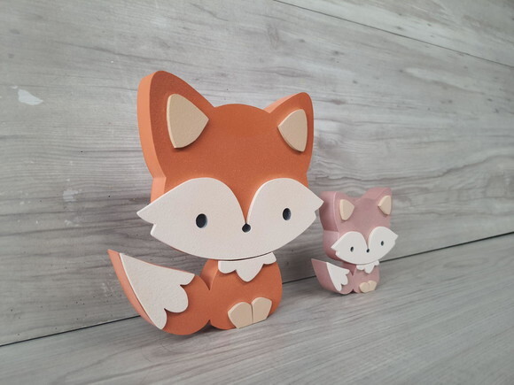 Duo Raposa de Mesa em mdf - Decoração Infantil - 15 e 8 cm
