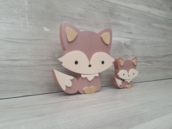 Duo Raposa de Mesa em mdf - Decoração Infantil - 15 e 8 cm