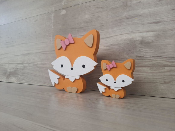 Duo Raposa de Mesa em mdf - Decoração Infantil - 15 e 8 cm
