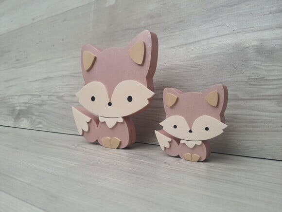 Duo Raposa de Mesa em mdf - Decoração Infantil - 15 e 8 cm