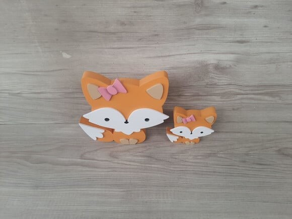 Duo Raposa de Mesa em mdf - Decoração Infantil - 15 e 8 cm