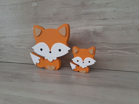 Duo Raposa de Mesa em mdf - Decoração Infantil - 15 e 8 cm
