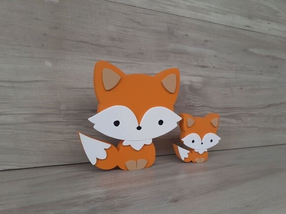 Duo Raposa de Mesa em mdf - Decoração Infantil - 15 e 8 cm