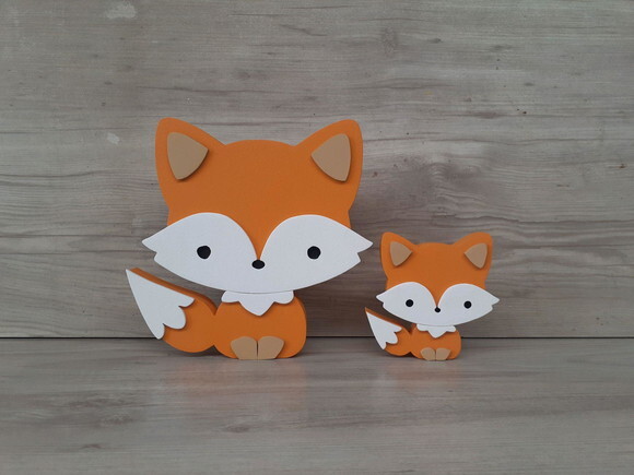 Duo Raposa de Mesa em mdf - Decoração Infantil - 15 e 8 cm