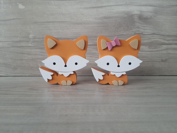 Duo Raposas de Mesa em mdf - Decoração Infantil - 8 cm