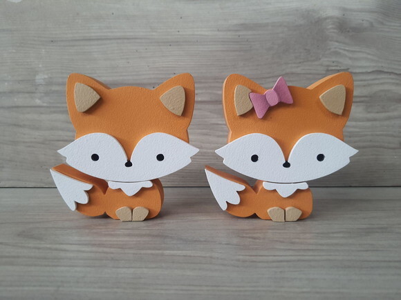 Duo Raposas de Mesa em mdf - Decoração Infantil - 8 cm