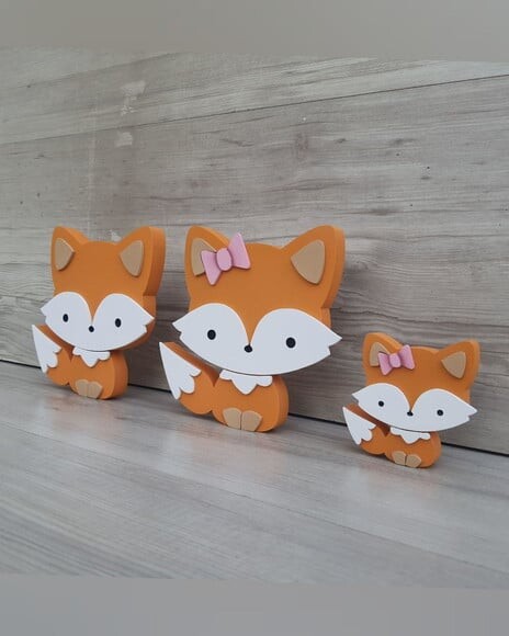 Família Raposa de Mesa em mdf - 15 e 8 cm