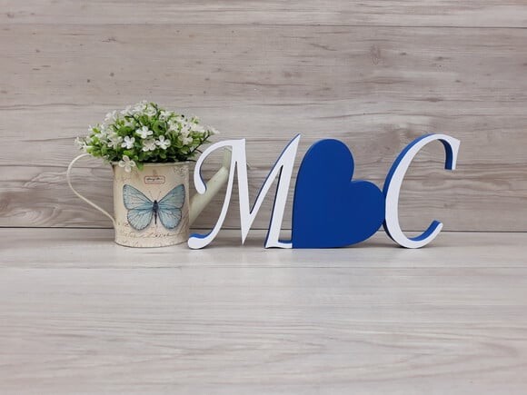 Iniciais com Coração - mod MS - Azul BIC