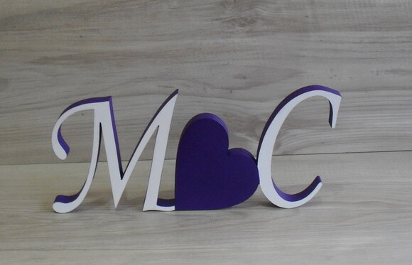 Iniciais com Coração - modelo MS Roxo