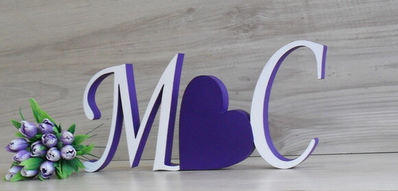 Iniciais com Coração - modelo MS Roxo