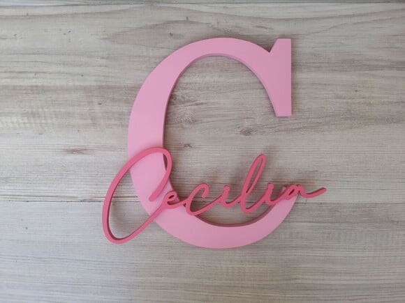 Inicial e Nome de Parede Personalizado em mdf - Cecilia 20cm