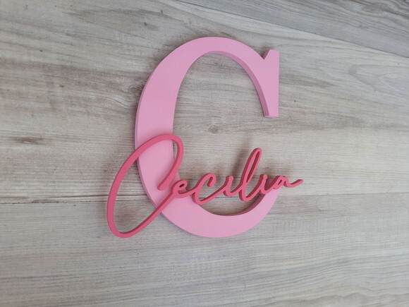 Inicial e Nome de Parede Personalizado em mdf - Cecilia 20cm