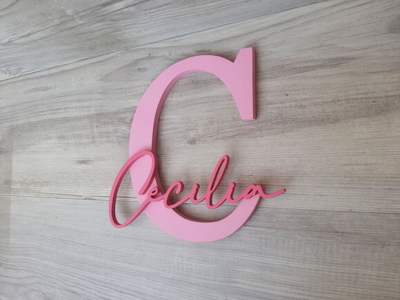 Inicial e Nome de Parede Personalizado em mdf - Cecilia 20cm