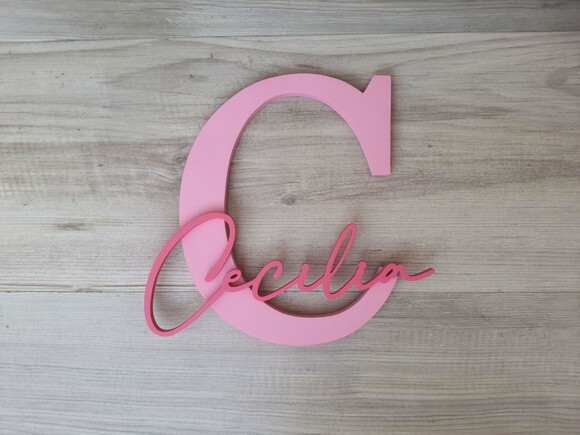 Inicial e Nome de Parede Personalizado em mdf - Cecilia 20cm